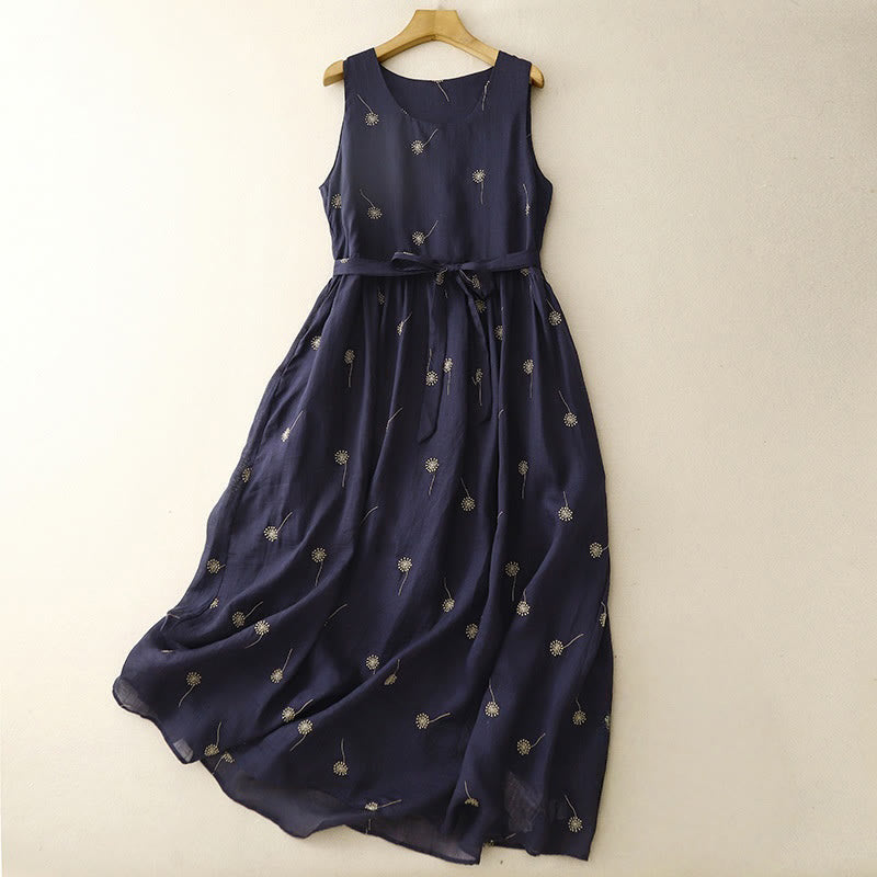 Buddha Stonesミッドナイトブループリント レースアップデザイン ノースリーブ コットン ミディドレス ポケット付き - ミッドナイトブルー - US8-10，UK/AU12-14，EU40-42 (2XL) - image 0