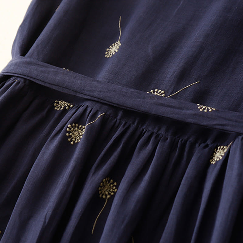 Buddha Stonesミッドナイトブループリント レースアップデザイン ノースリーブ コットン ミディドレス ポケット付き - image 6