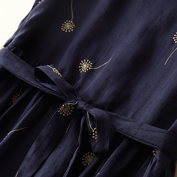 Buddha Stonesミッドナイトブループリント レースアップデザイン ノースリーブ コットン ミディドレス ポケット付き - image 5