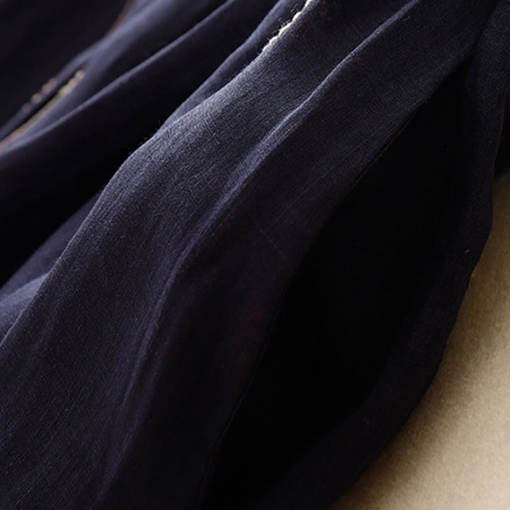 Buddha Stonesミッドナイトブループリント レースアップデザイン ノースリーブ コットン ミディドレス ポケット付き - image 4