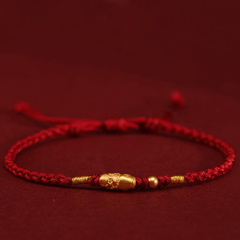 Buddha Stones999ゴールド 幸運の守護鯉 手作り編み紐ブレスレット - ダークレッド（手首周り：14～18cm） - image 2