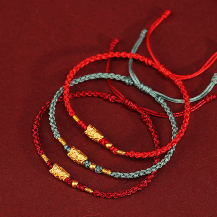 Buddha Stones999ゴールド 幸運の守護鯉 手作り編み紐ブレスレット - image 1