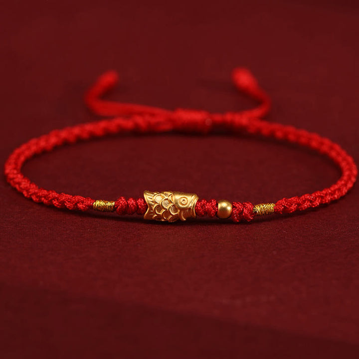 Buddha Stones999ゴールド 幸運の守護鯉 手作り編み紐ブレスレット - レッド（手首周り：14～18cm） - image 10