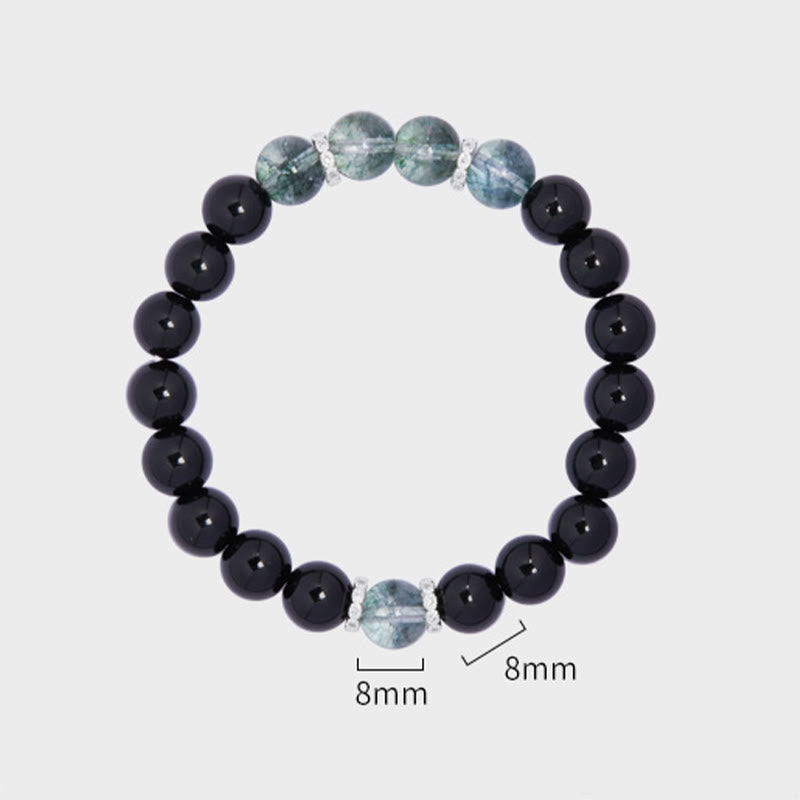 Buddha Stones925スターリングシルバー ブラックオブシディアン グリーンファントムストレングスブレスレット