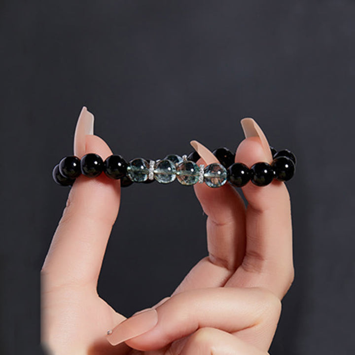 Buddha Stones925スターリングシルバー ブラックオブシディアン グリーンファントム強さブレスレット - image 7