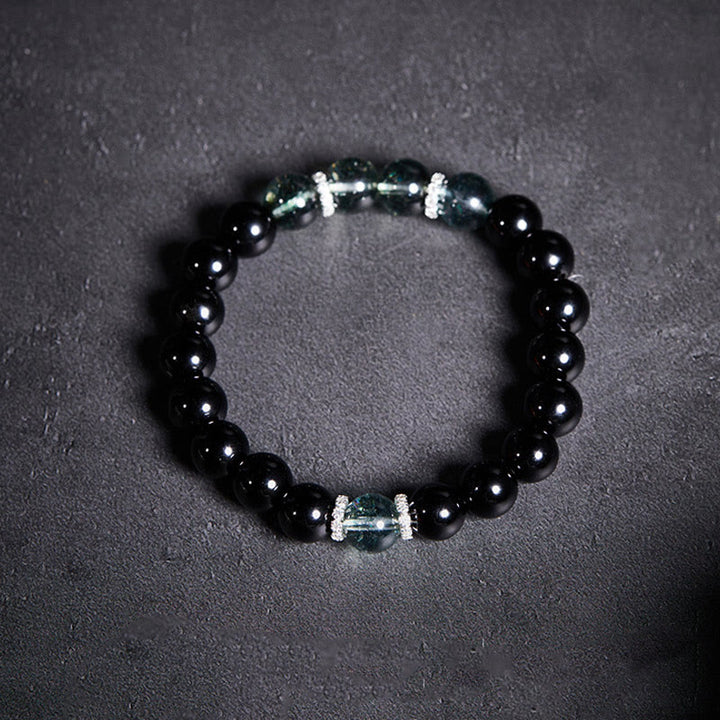 Buddha Stones925スターリングシルバー ブラックオブシディアン グリーンファントム強さブレスレット - image 2