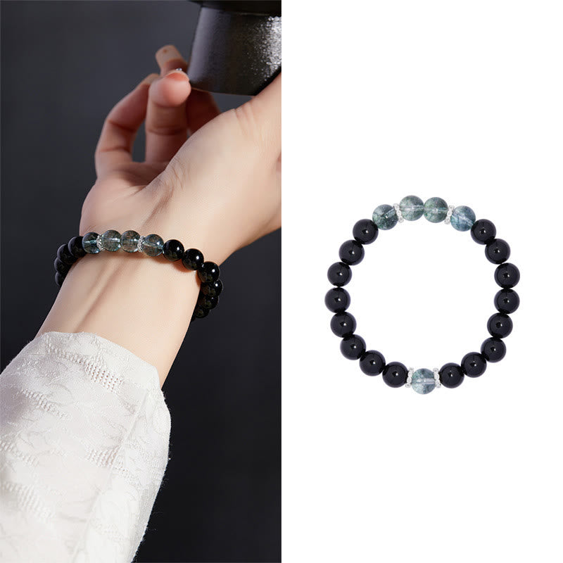 Buddha Stones925スターリングシルバー ブラックオブシディアン グリーンファントム強さブレスレット - image 9