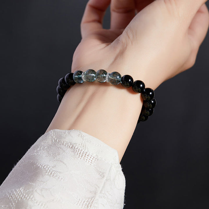 Buddha Stones925スターリングシルバー ブラックオブシディアン グリーンファントム強さブレスレット - image 4