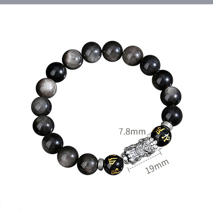 Buddha Stones 999スターリングシルバー 貔貅 天然黒曜石 パワーブレスレット
