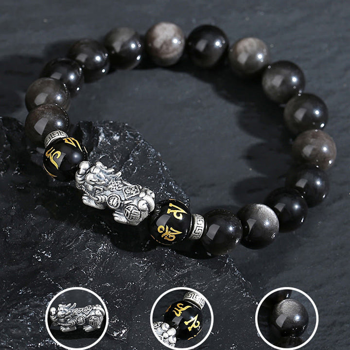 Buddha Stones 999スターリングシルバー 貔貅 天然黒曜石強さブレスレット - image 3