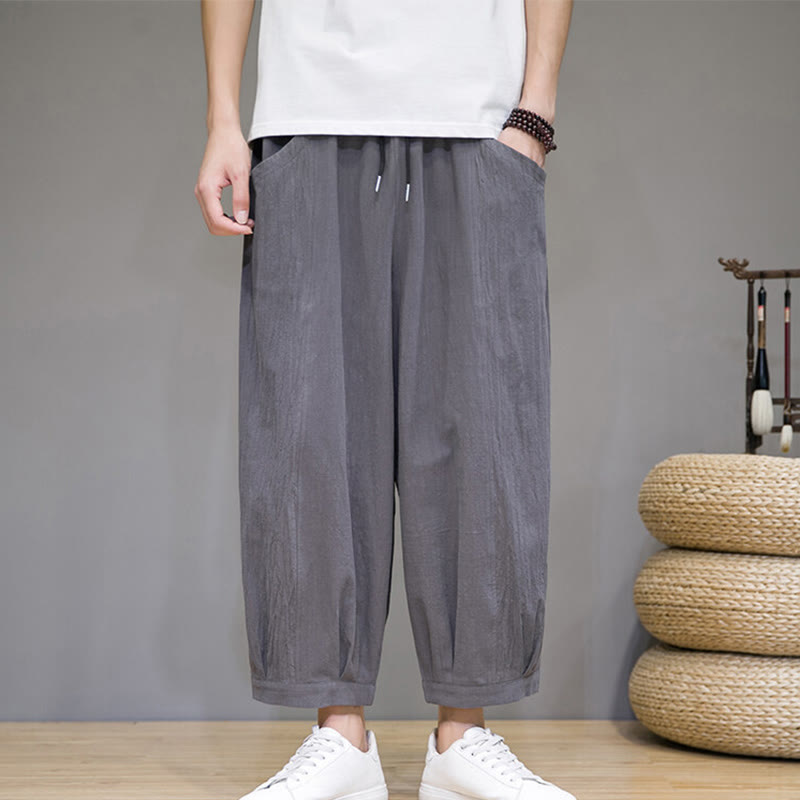 Buddha Stonesシンプルコットン メンズ クロップド カプリ ハーレムパンツ ポケット付き - image 1