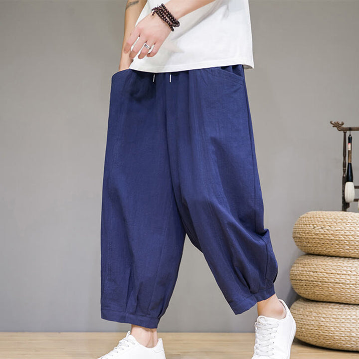 Buddha Stonesシンプルコットン メンズ クロップド カプリ ハーレムパンツ ポケット付き - image 30