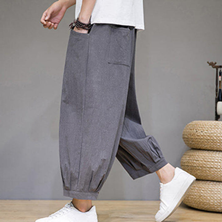 Buddha Stonesシンプルコットン メンズ クロップド カプリ ハーレムパンツ ポケット付き - image 5