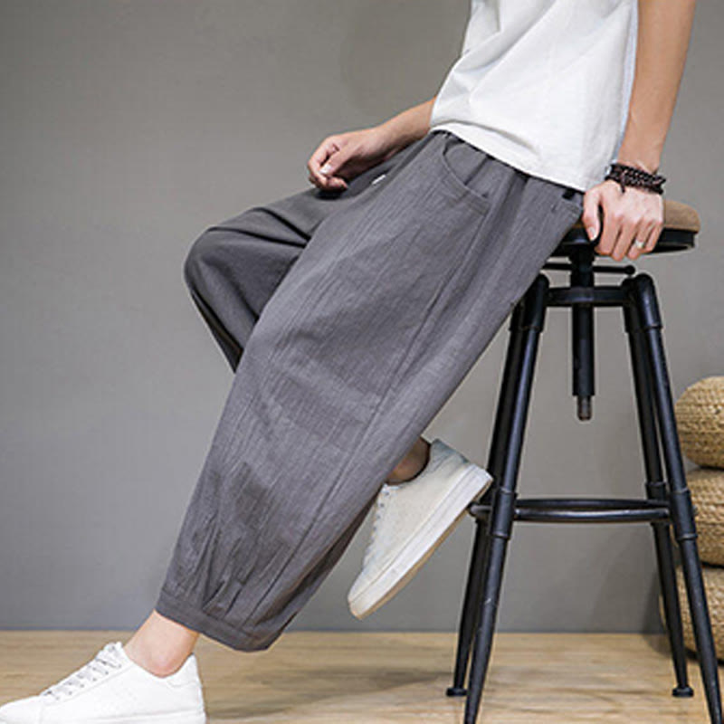 Buddha Stonesシンプルコットン メンズ クロップド カプリ ハーレムパンツ ポケット付き - image 8