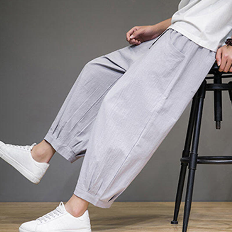 Buddha Stonesシンプルコットン メンズ クロップド カプリ ハーレムパンツ ポケット付き - image 18