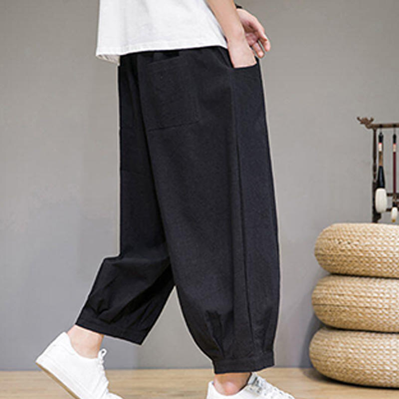 Buddha Stonesシンプルコットン メンズ クロップド カプリ ハーレムパンツ ポケット付き - image 23