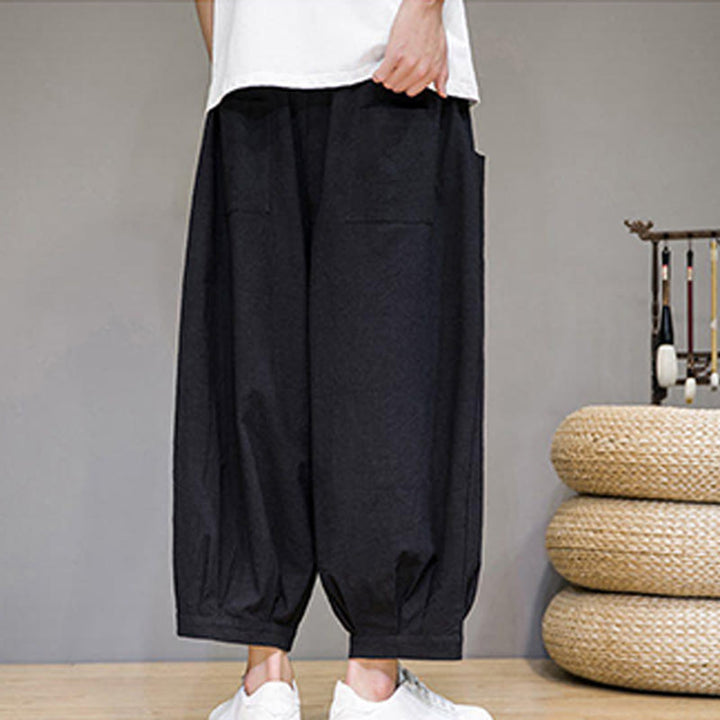 Buddha Stonesシンプルコットン メンズ クロップド カプリ ハーレムパンツ ポケット付き - image 22