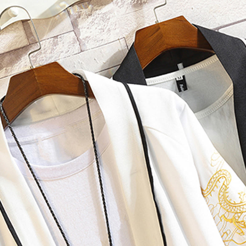 Buddha Stones刺繍龍鳳凰吉祥雲波葉​​鶴前開きジャケットメンズ着物 - image 33