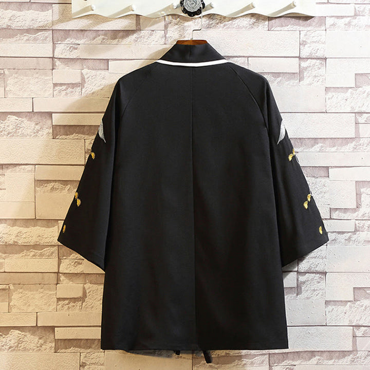 Buddha Stones刺繍龍鳳凰吉祥雲波葉​​鶴前開きジャケットメンズ着物 - image 42