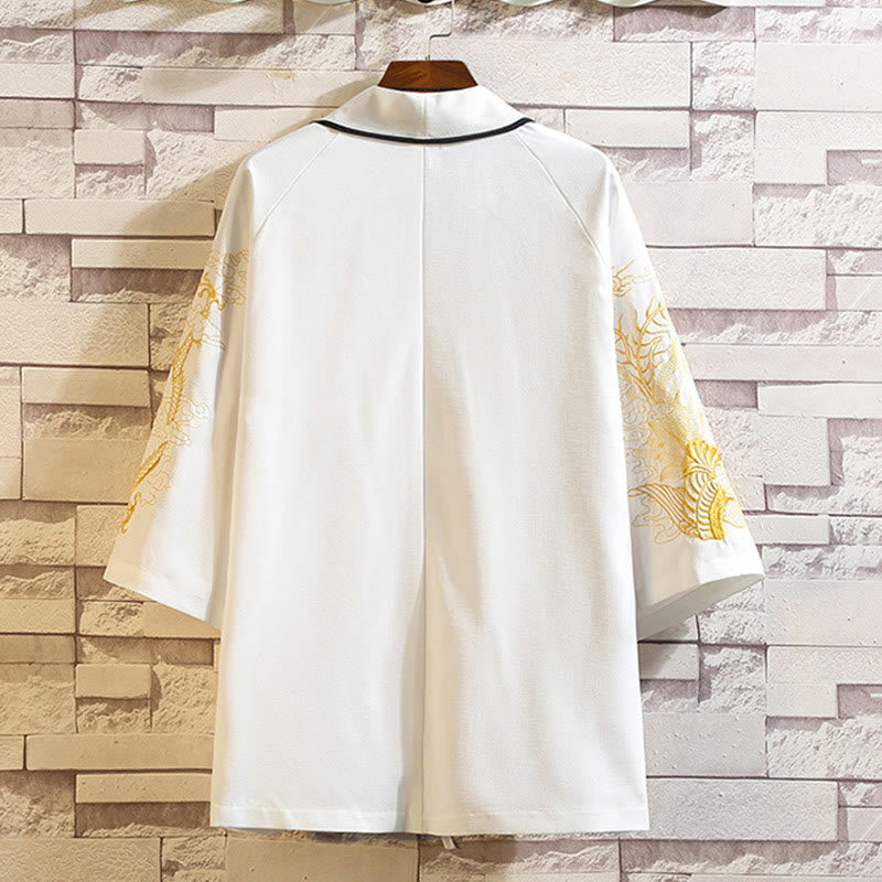 Buddha Stones刺繍龍鳳凰吉祥雲波葉​​鶴前開きジャケットメンズ着物 - image 21