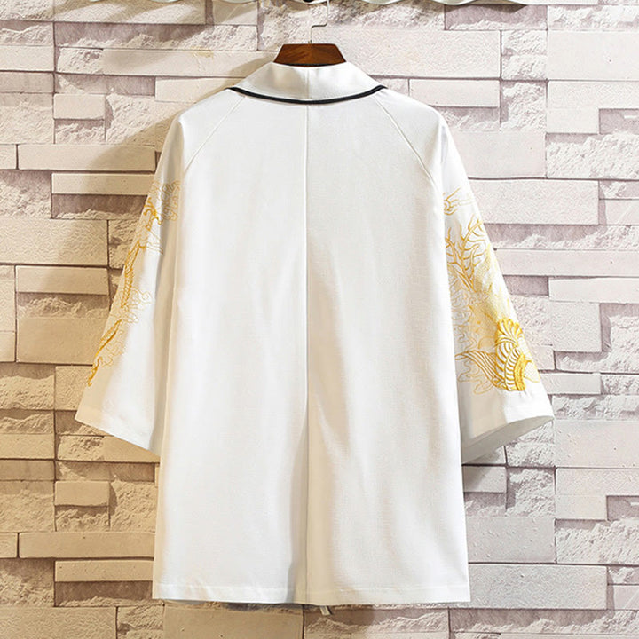 Buddha Stones刺繍龍鳳凰吉祥雲波葉​​鶴前開きジャケットメンズ着物 - image 21