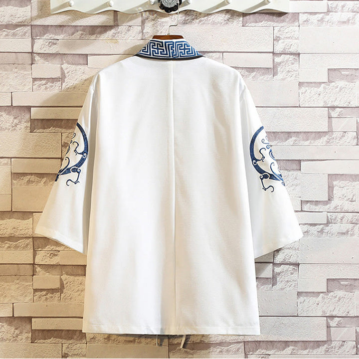 Buddha Stones刺繍龍鳳凰吉祥雲波葉​​鶴前開きジャケットメンズ着物 - image 4