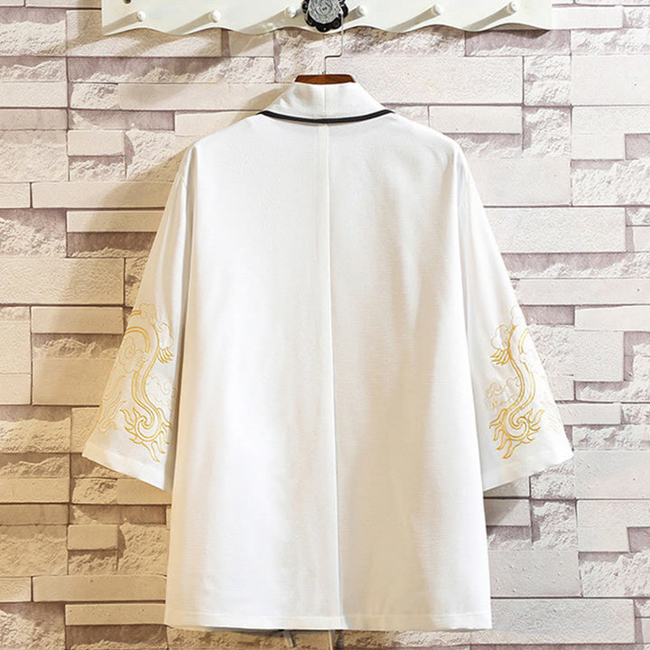 Buddha Stones刺繍龍鳳凰吉祥雲波葉​​鶴前開きジャケットメンズ着物 - image 13