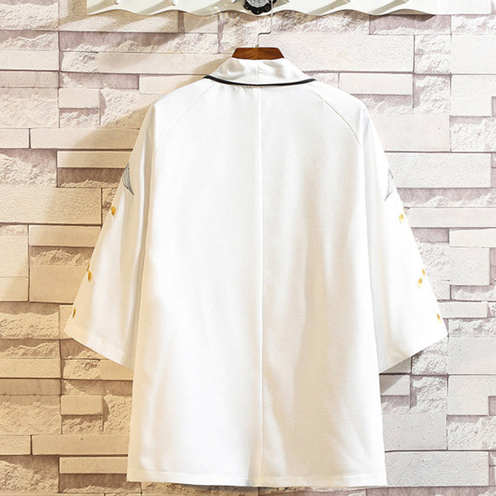 Buddha Stones刺繍龍鳳凰吉祥雲波葉​​鶴前開きジャケットメンズ着物 - image 44