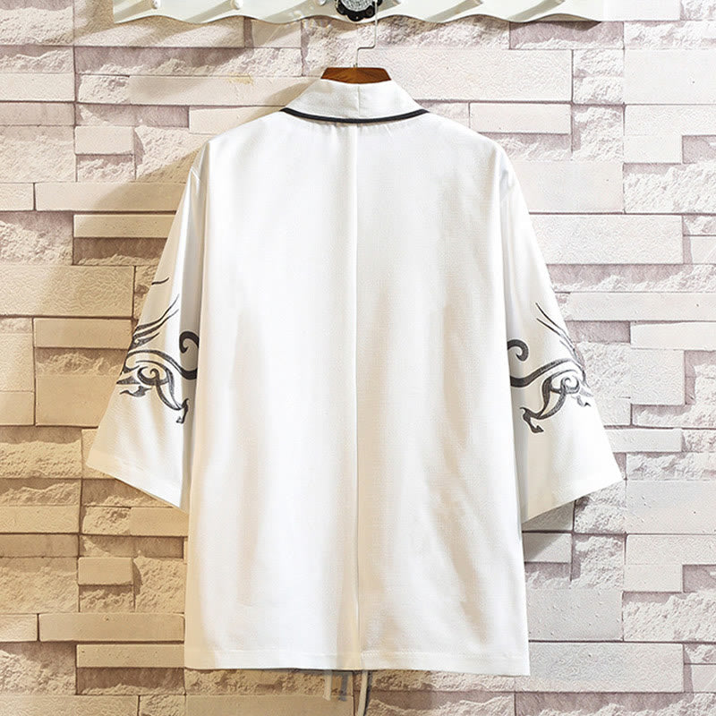 Buddha Stones刺繍龍鳳凰吉祥雲波葉​​鶴前開きジャケットメンズ着物 - image 9