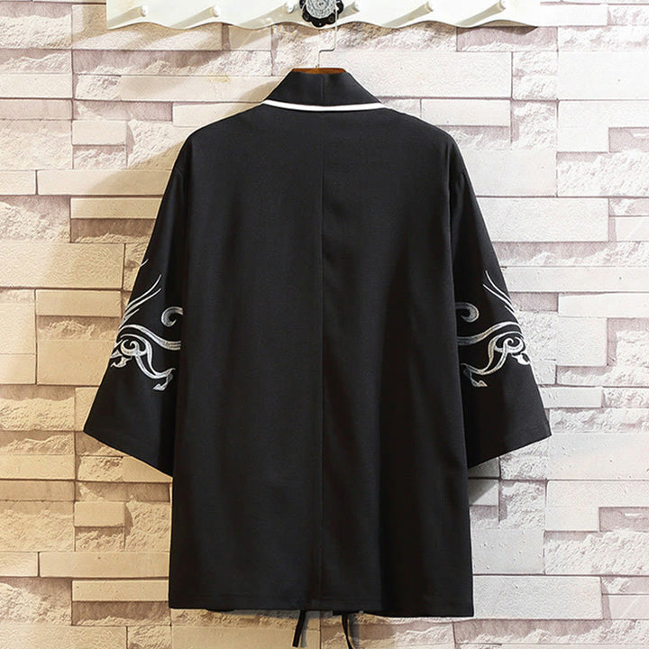 Buddha Stones刺繍龍鳳凰吉祥雲波葉​​鶴前開きジャケットメンズ着物 - image 7