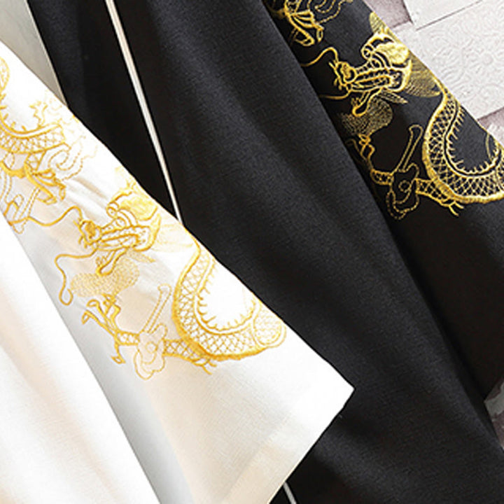 Buddha Stones刺繍龍鳳凰吉祥雲波葉​​鶴前開きジャケットメンズ着物 - image 34