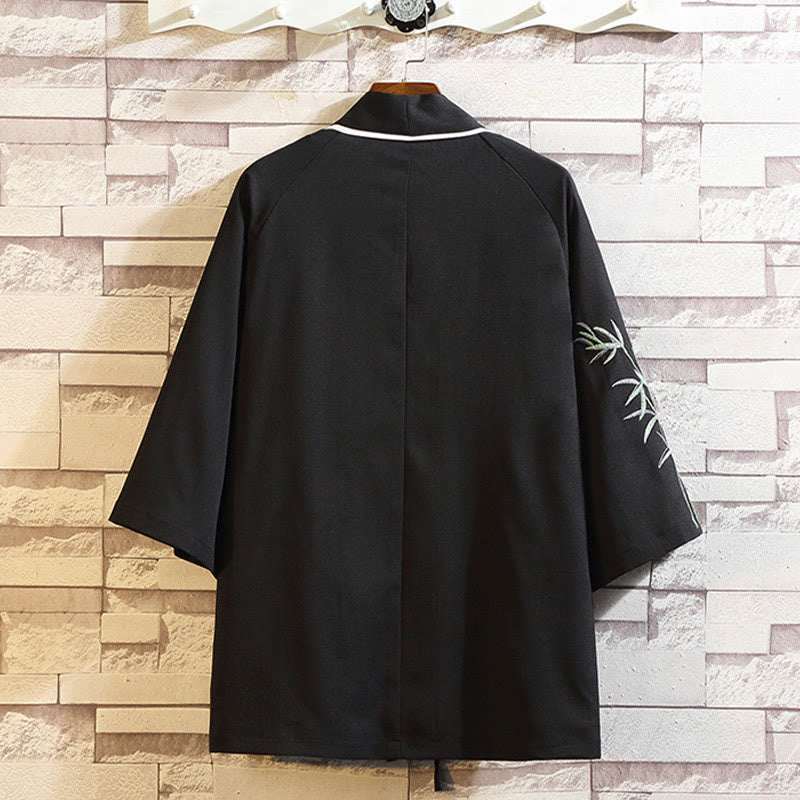 Buddha Stones刺繍龍鳳凰吉祥雲波葉​​鶴前開きジャケットメンズ着物 - image 15