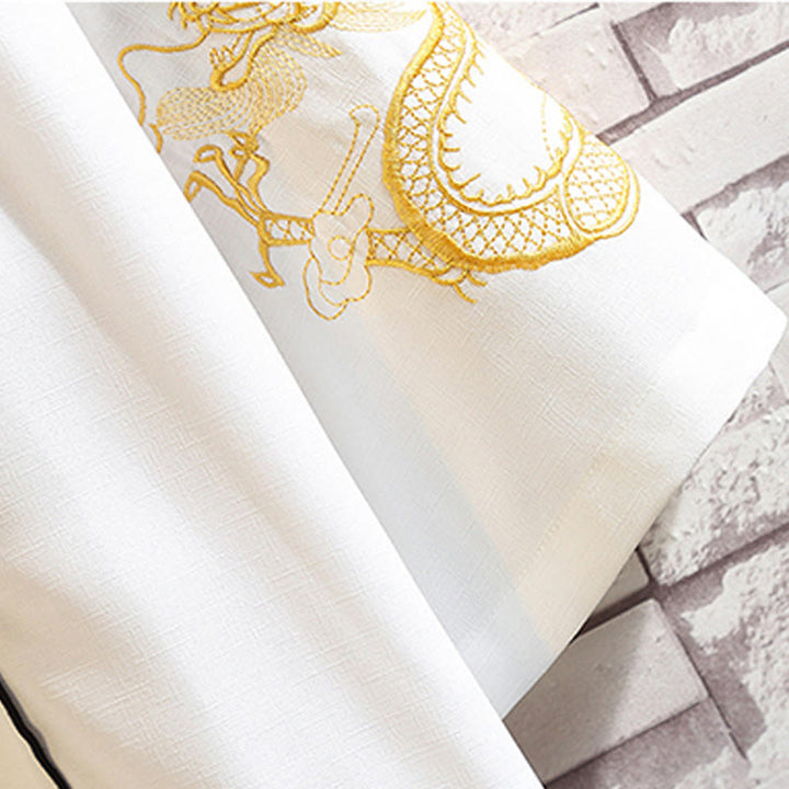 Buddha Stones刺繍龍鳳凰吉祥雲波葉​​鶴前開きジャケットメンズ着物 - image 32