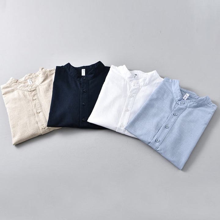 Buddha Stones夏用 無地 メンズ ハーフボタン 半袖 コットンリネンシャツ - image 17