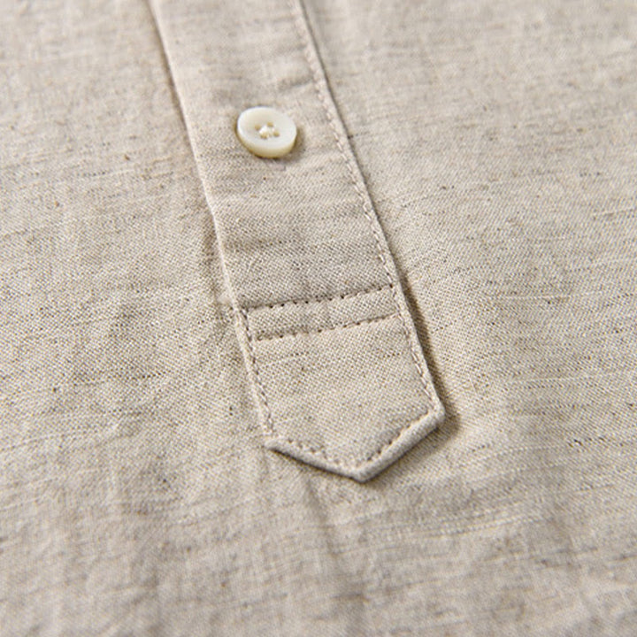 Buddha Stones夏用 無地 メンズ ハーフボタン 半袖 コットンリネンシャツ - image 5