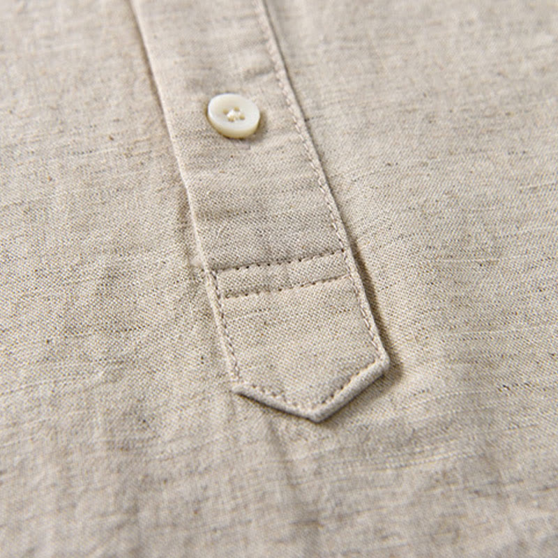 Buddha Stones夏用 無地 メンズ ハーフボタン 半袖 コットンリネンシャツ - image 5
