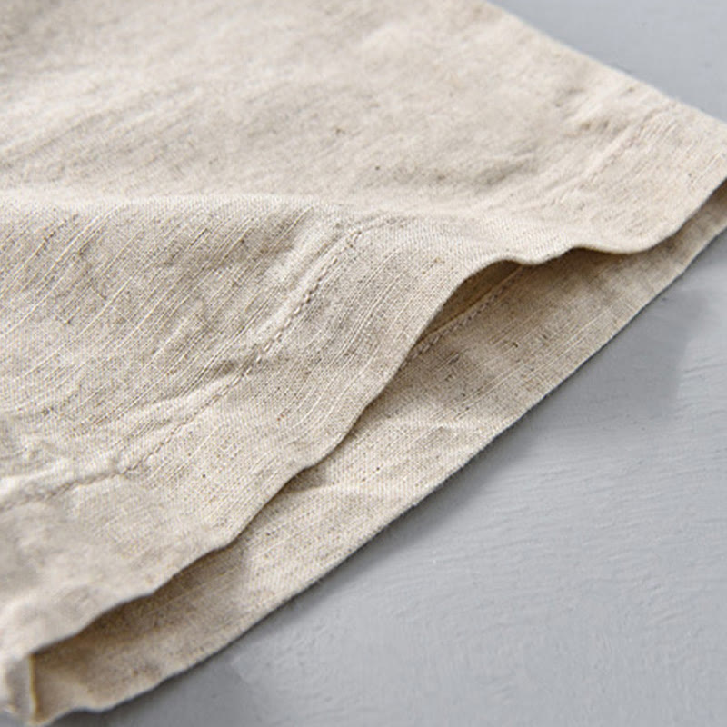 Buddha Stones夏用 無地 メンズ ハーフボタン 半袖 コットンリネンシャツ - image 8