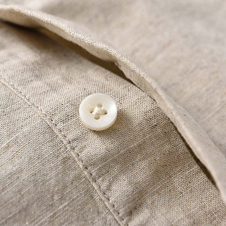 Buddha Stones夏用 無地 メンズ ハーフボタン 半袖 コットンリネンシャツ - image 6
