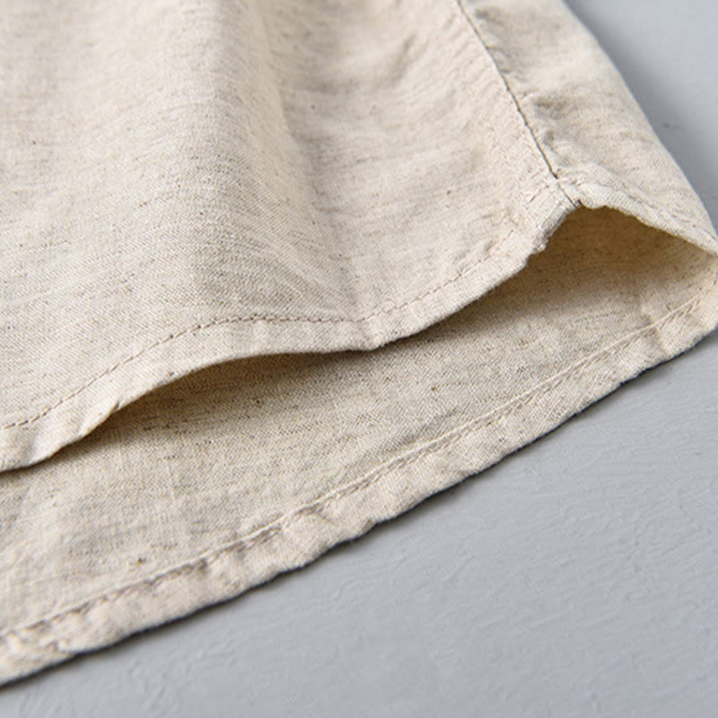 Buddha Stones夏用 無地 メンズ ハーフボタン 半袖 コットンリネンシャツ - image 9