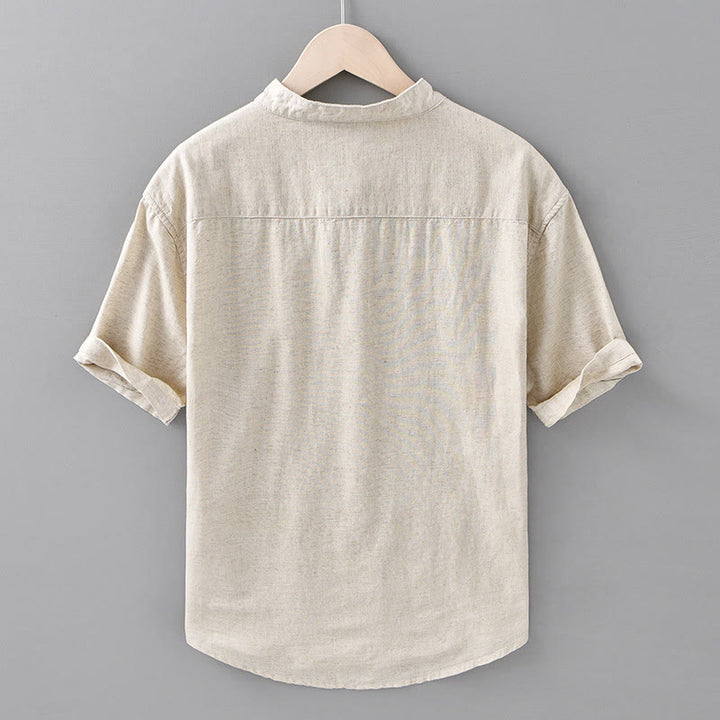Buddha Stones夏用 無地 メンズ ハーフボタン 半袖 コットンリネンシャツ - image 2
