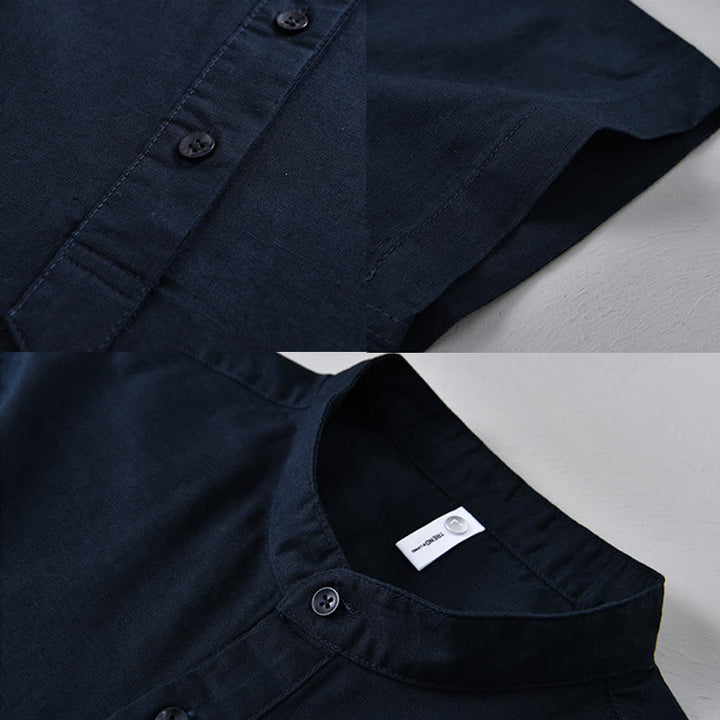 Buddha Stones夏用 無地 メンズ ハーフボタン 半袖 コットンリネンシャツ - image 16