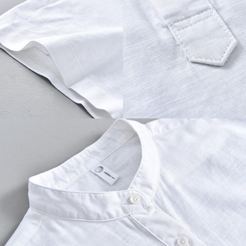 Buddha Stones夏用 無地 メンズ ハーフボタン 半袖 コットンリネンシャツ - image 12