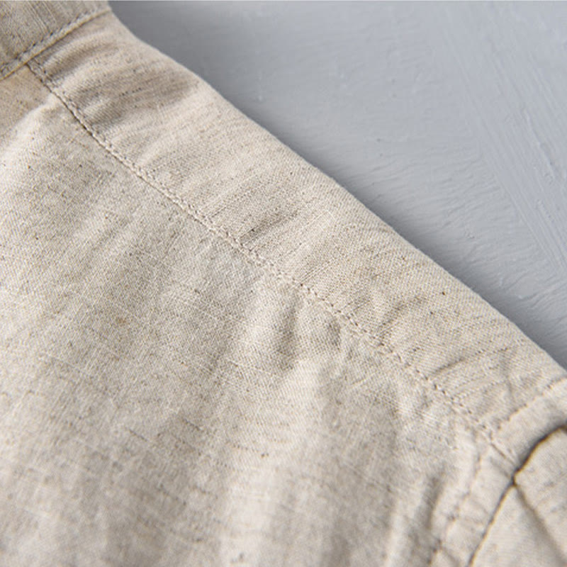 Buddha Stones夏用 無地 メンズ ハーフボタン 半袖 コットンリネンシャツ - image 7