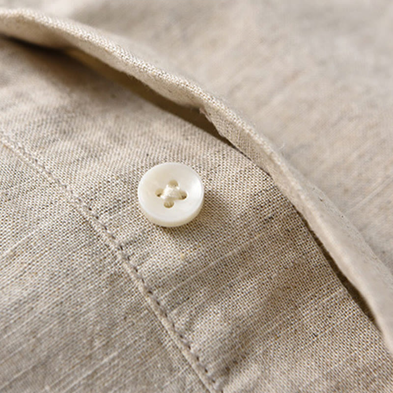Buddha Stones夏用 無地 メンズ ハーフボタン 半袖 コットンリネンシャツ - image 6