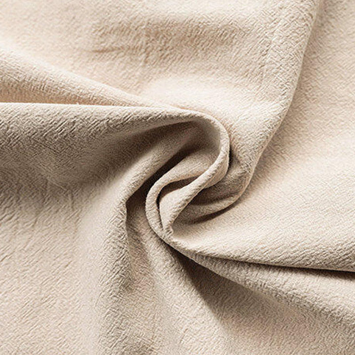 Buddha Stones夏 無地 唐装デザイン メンズ 半袖 リネンシャツ ポケット付き - image 1