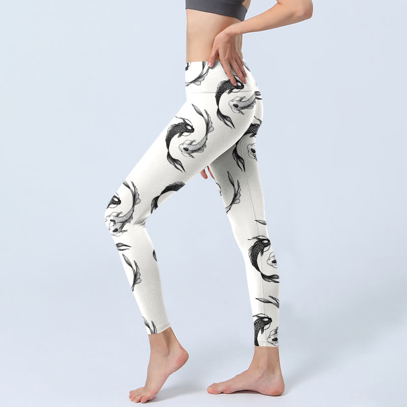 Buddha Stones、YinYang、鯉、魚の模様プリント、ジムレギンス、レディースヨガパンツ - image 3