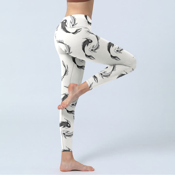 Buddha Stones、YinYang、鯉、魚の模様プリント、ジムレギンス、レディースヨガパンツ - image 5