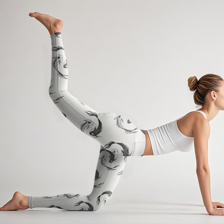 Buddha Stones、YinYang、鯉、魚の模様プリント、ジムレギンス、レディースヨガパンツ - image 7