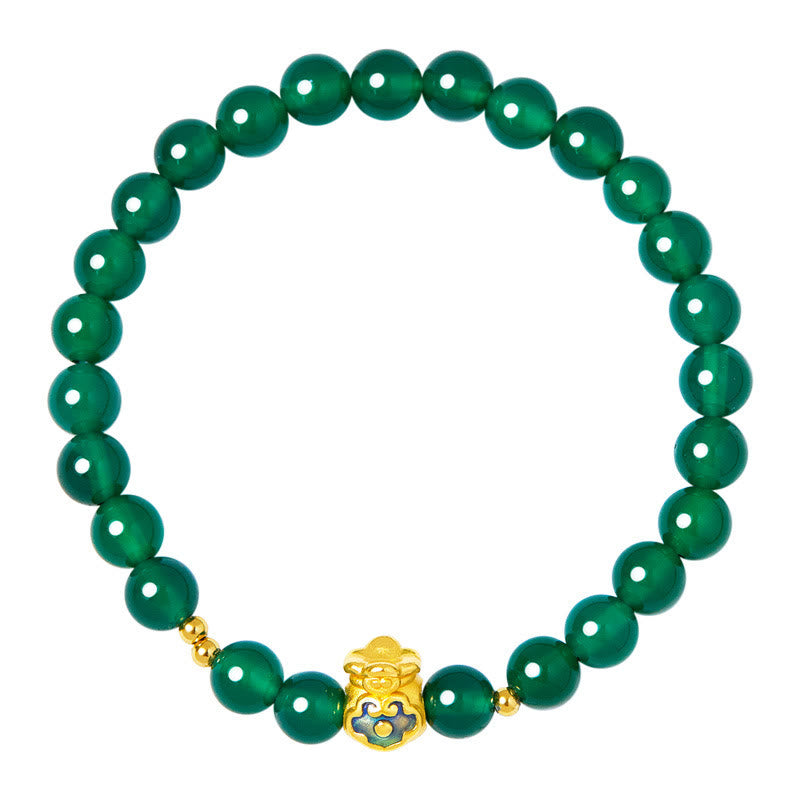 Buddha Stones999スターリングシルバー ラッキーバッグ グリーンカルセドニー カームブレスレット