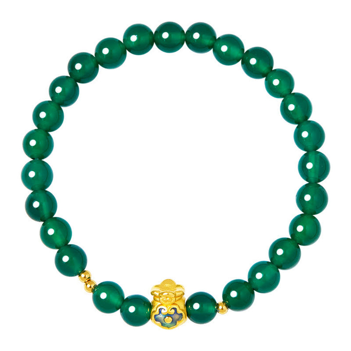 Buddha Stones999スターリングシルバー ラッキーバッグ グリーンカルセドニー カームブレスレット